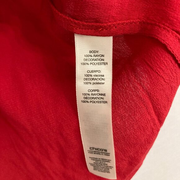 Chico's Red Embroidered Embellished Y Neck Tie Front Relaxed Comfy Top Large/2 - Picture 8 of 10